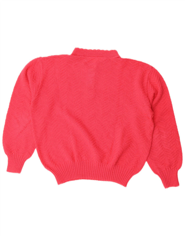 vintage Womens Button Neck Jumper Pull UK 16 Grand Rouge