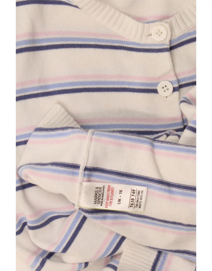 Marks & Spencer Pull cardigan pour femme UK 16 Grand blanc rayé