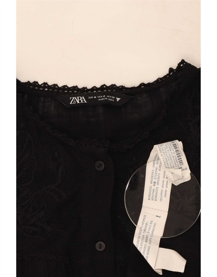 Zara Chemisier Femme UK 44 Medium Noir Floral Polyester