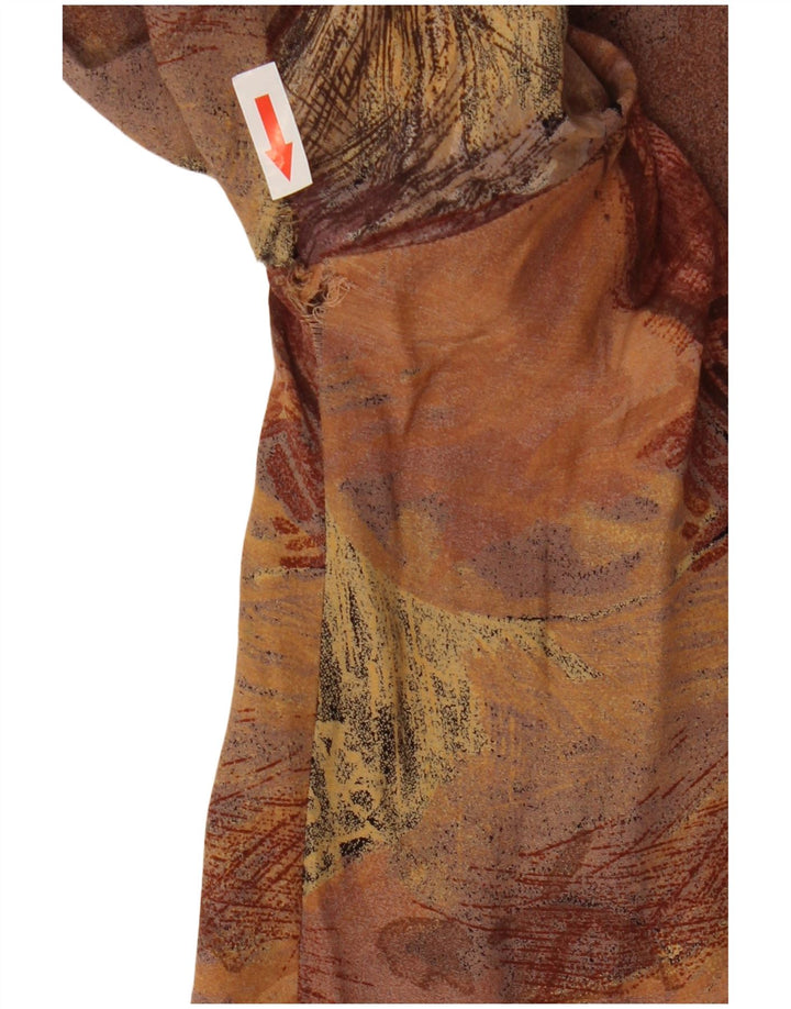 vintage Womens Abstract Pattern Chemise à manches courtes UK 14 Brun moyen