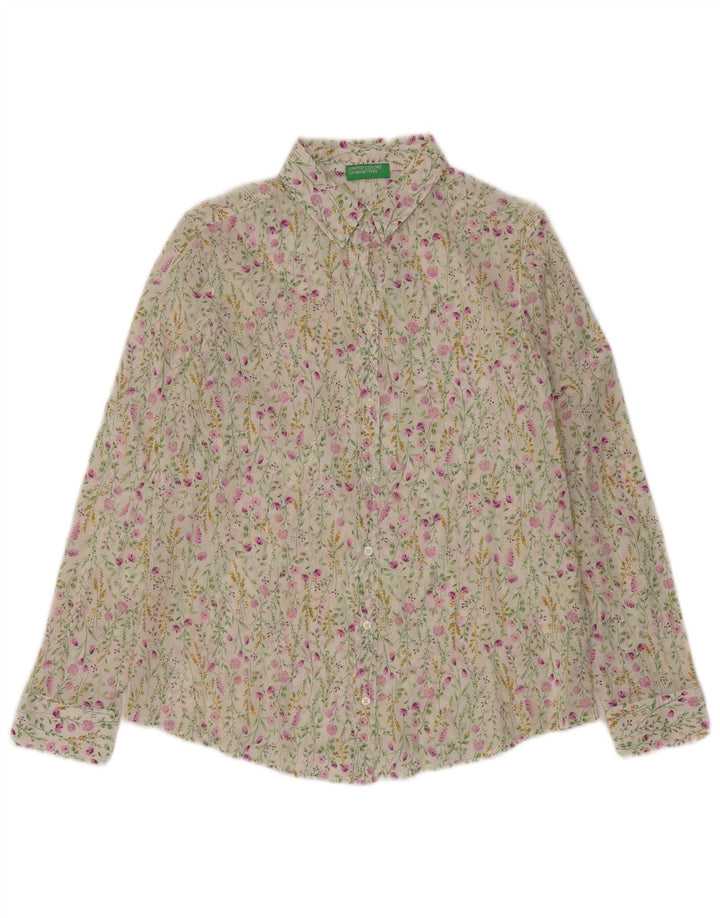 BENETTON Chemise Femme UK 14 Medium Blanc Floral