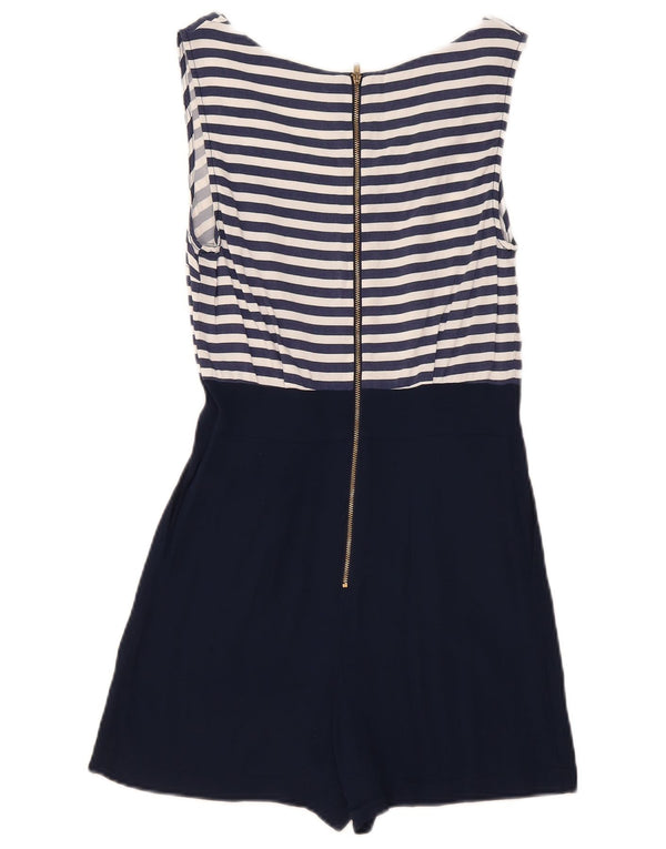 Topshop Combishort sans Manches Femme UK 10 Petit Viscose Rayé Bleu Marine
