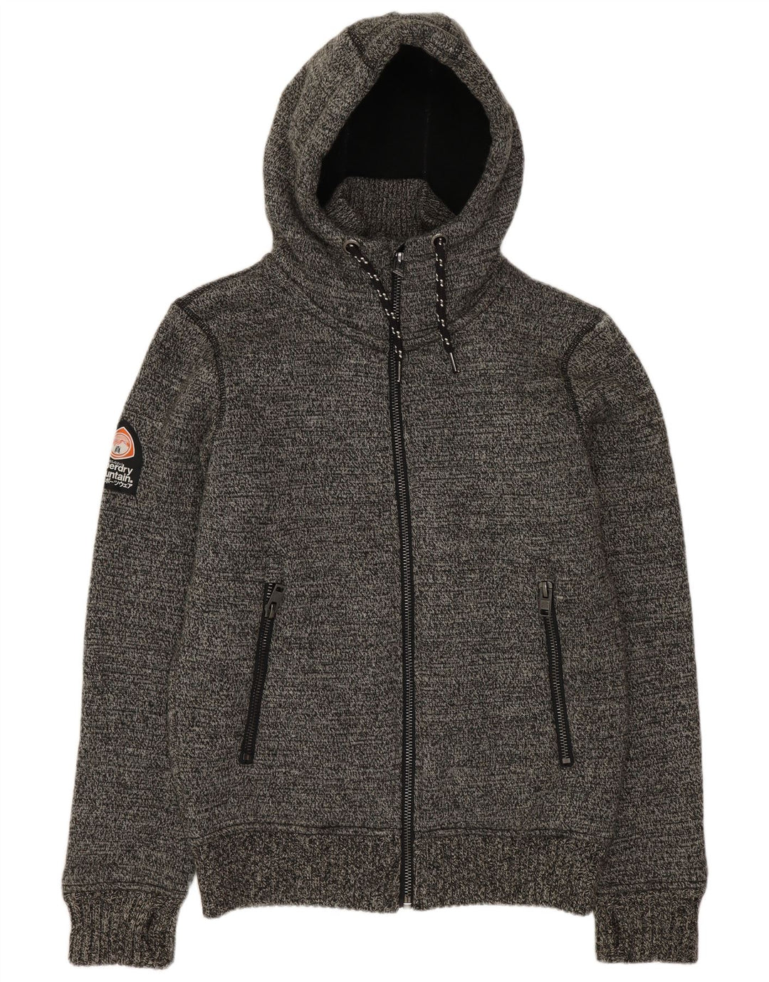 SUPERDRY Pull Cardigan Graphique à Capuche Homme Gris Moyen Acrylique Moucheté