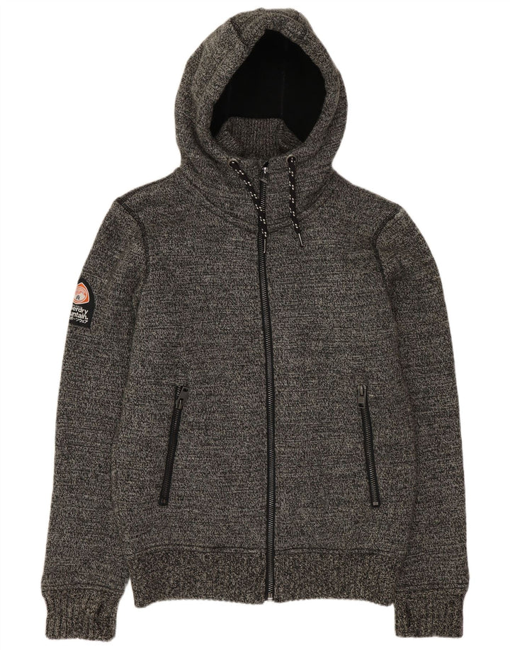 SUPERDRY Pull Cardigan Graphique à Capuche Homme Gris Moyen Acrylique Moucheté