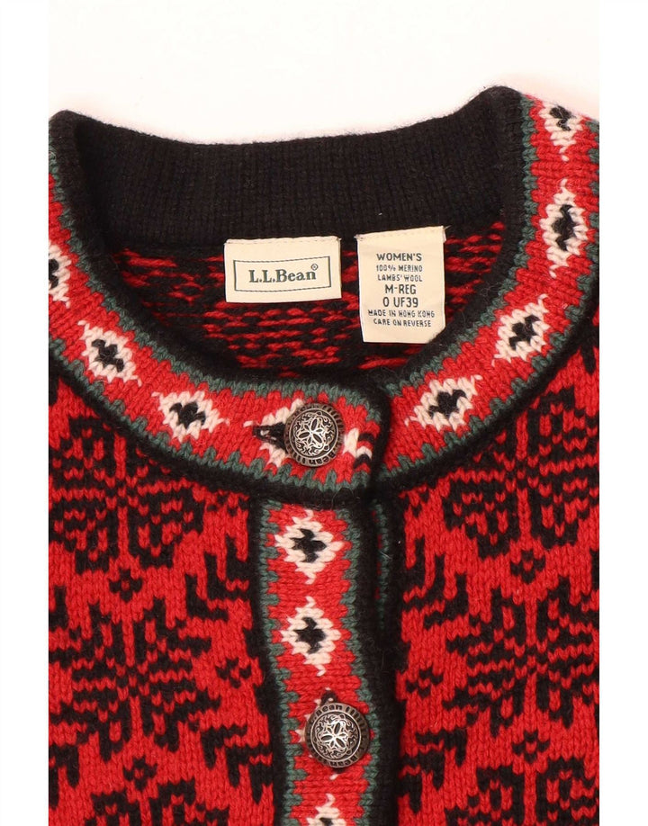 L.L.Bean Cardigan pour femme en laine Fair Isle rouge moyen UK 14