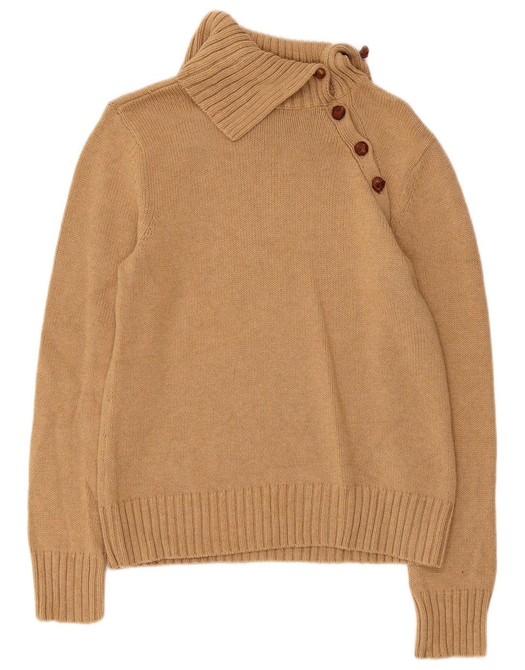 RALPH LAUREN Pull à col boutonné pour femme UK 12 Coton beige moyen