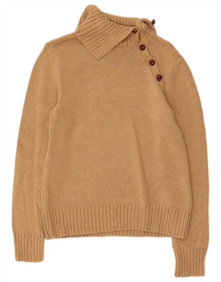 RALPH LAUREN Pull à col boutonné pour femme UK 12 Coton beige moyen