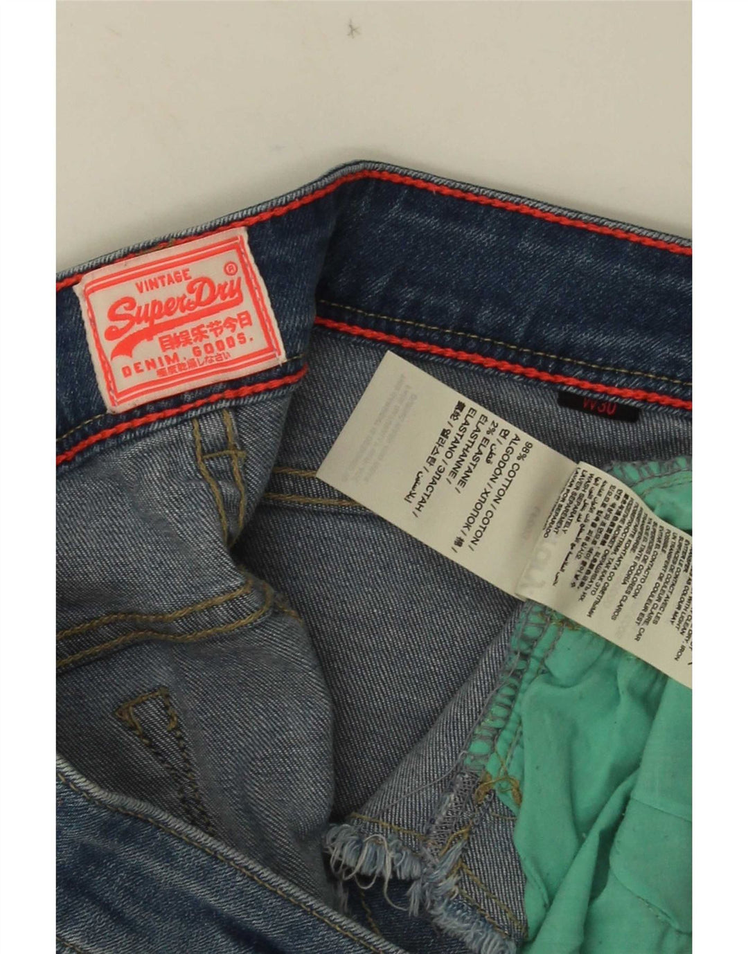 Superdry Femme Taille Basse Denim Hot Pants W30 Bleu Moyen Coton