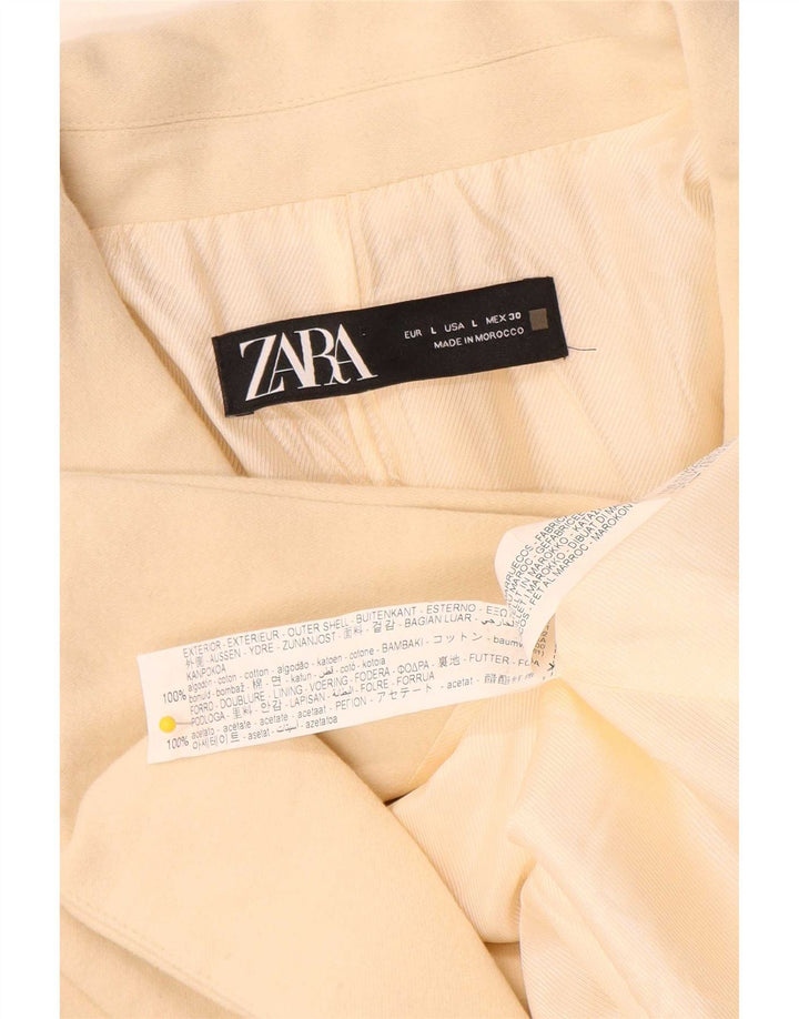 Zara Veste Blazer Double Boutonnage Femme UK 16 Grand Coton Blanc Cassé