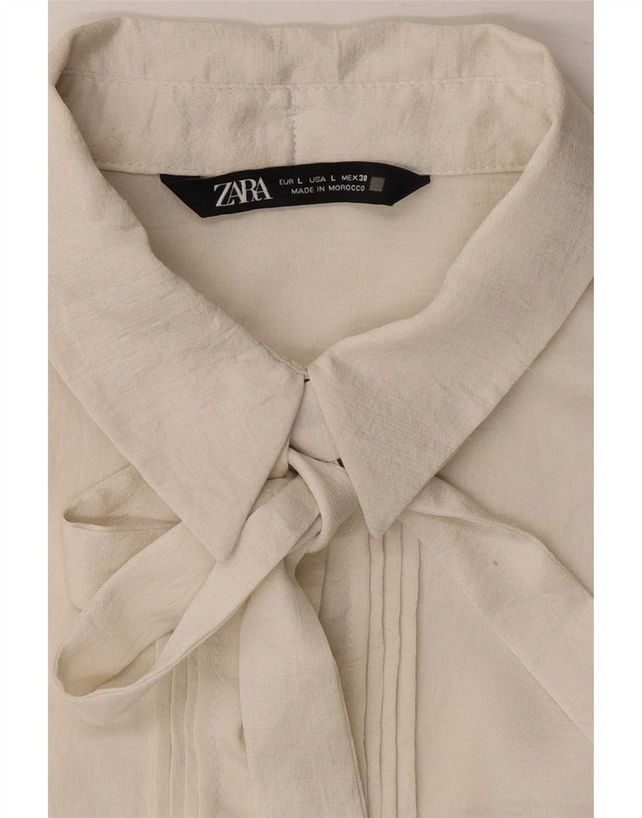Zara Chemisier Femme UK 16 Large Blanc Polyester
