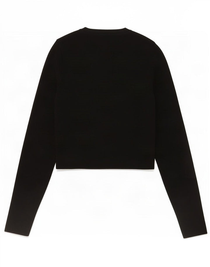Zara Femme Crop Top Manches Longues UK 12 Medium Noir Viscose