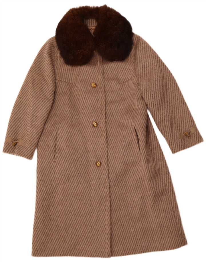 PELLICCERIA Manteau Femme UK 14 Grande Laine Vierge Rayée Beige
