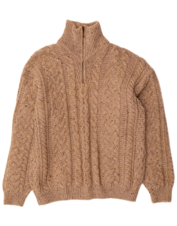 Carraig Donn Pull ample à col zippé pour homme en laine vierge beige