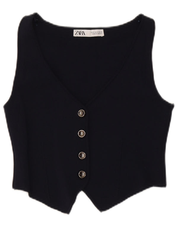 Zara Gilet court en tricot pour femme UK 10 Petit Bleu marine