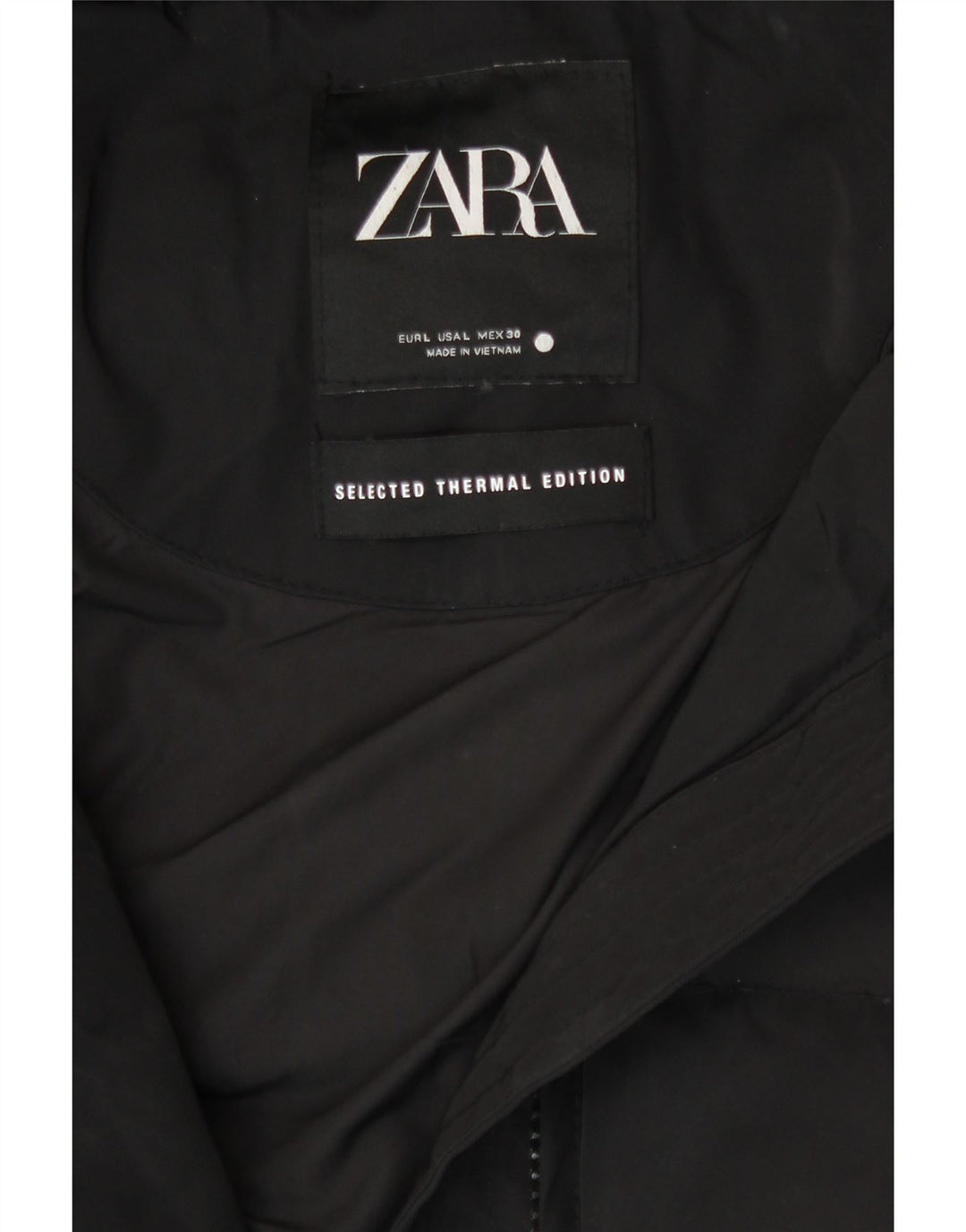 Zara Veste matelassée à capuche pour femme UK 14 Large Noir Polyester