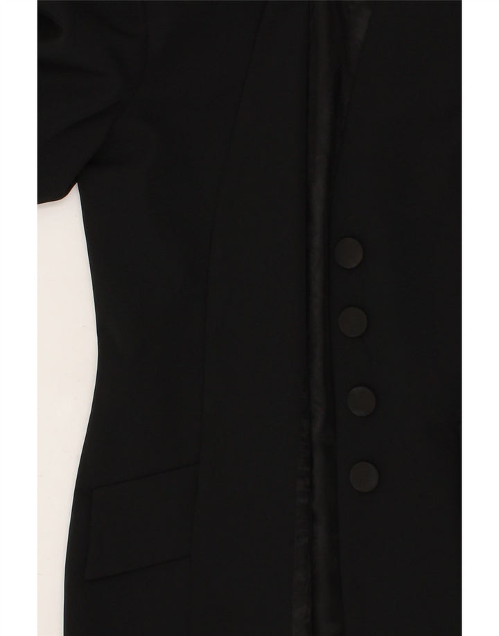 VINTAGE Womens Longline Open Blazer Jacket EU 40 Medium Black Polyester Vintage Vintage and Second-Hand Vintage from Messina Hembry 