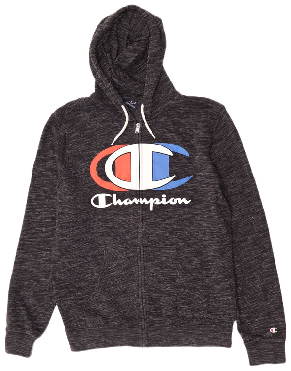 Champion Pull à capuche zippé graphique pour hommes, grand coton moucheté gris