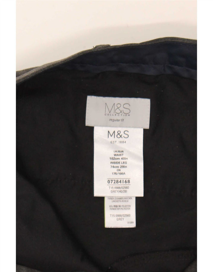 Marks & Spencer Pantalon de Costume Droit Homme W40 L29 Gris Polyester