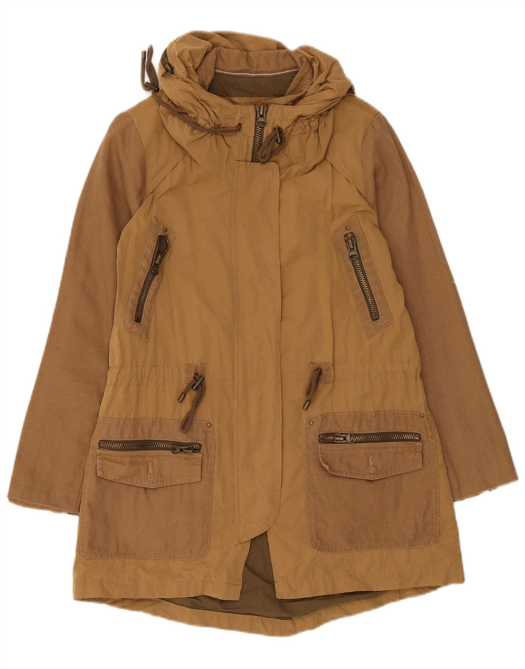 Zara Veste Parka Femme UK 10 Petit Coton Marron