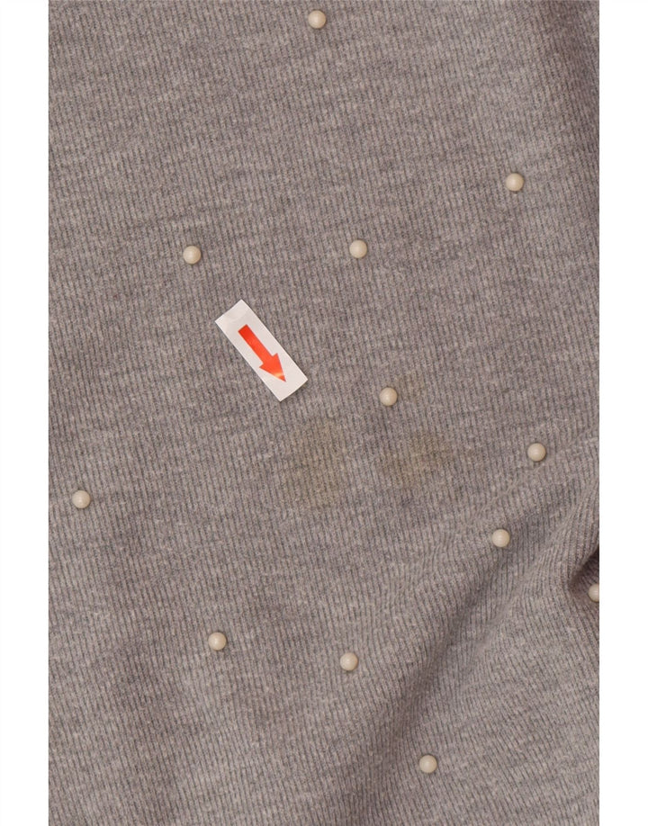 Zara Femme Haut Oversize À Capuche Manches Longues UK 14 Gris Moyen Taché