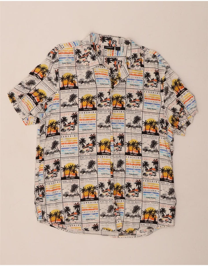 LIVERGY Chemise à manches courtes pour homme Taille 43/44 XL Blanc Viscose Hawaïen
