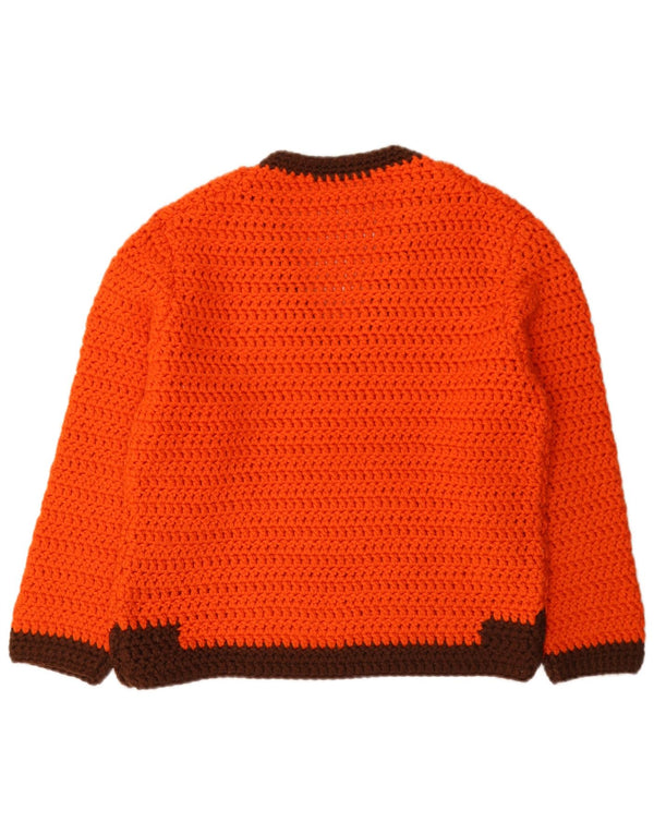vintage Femme Col V Jumper Pull UK 12 Medium Orange Colourblock