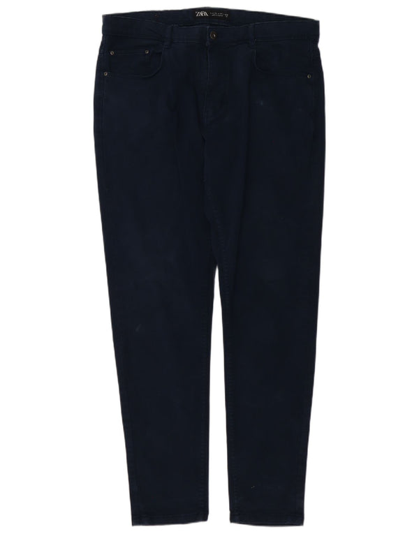 Zara Pantalon décontracté fuselé pour homme EU 44 Large W34 L29 Bleu marine Coton
