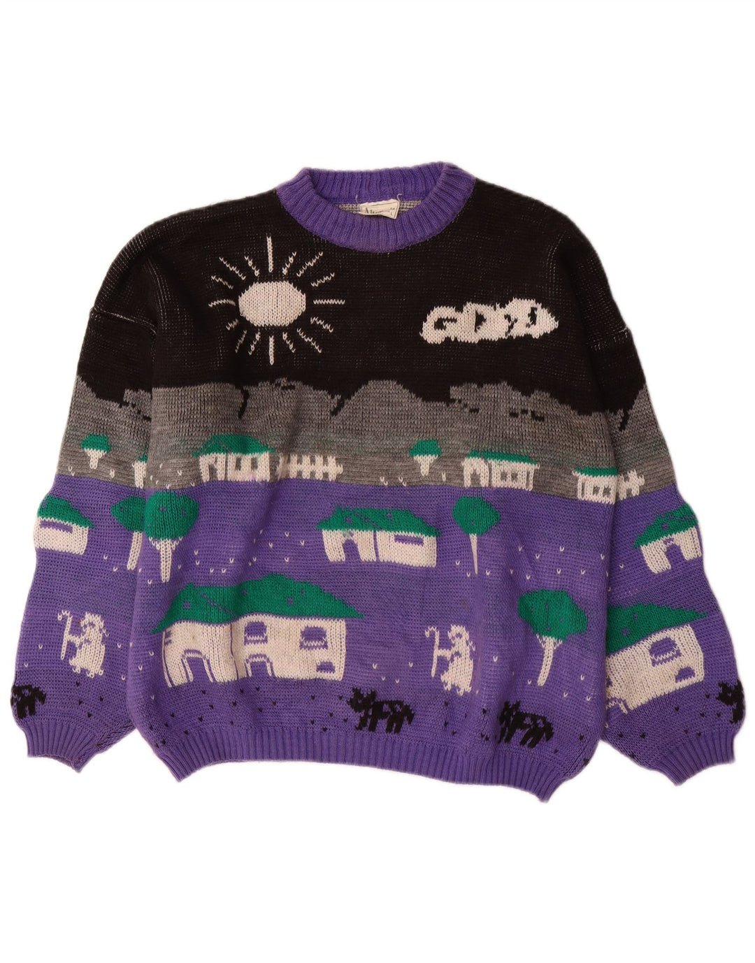 ALTA MODA Pull à col rond pour femme UK 16 Large Violet Colourblock