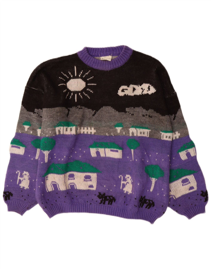 ALTA MODA Pull à col rond pour femme UK 16 Large Violet Colourblock