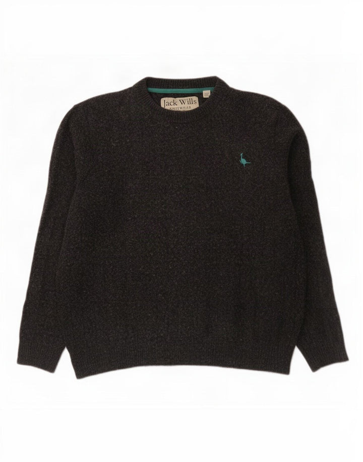 Jack Wills Pull à col rond pour homme en laine mérinos gris moyen