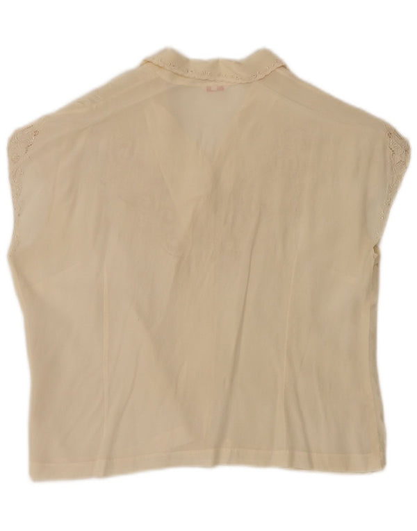 vintage Femme Chemise sans manches Blouse EU 40 Moyen Off White Floral Soie