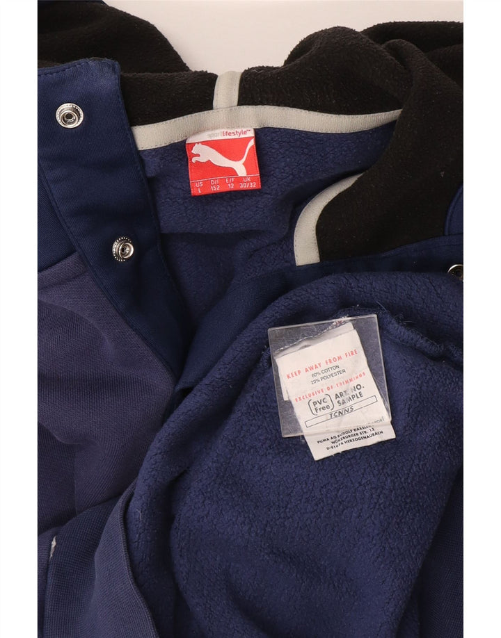 PUMA Pull à capuche boutonné pour garçon 11-12 ans Bleu marine Coton