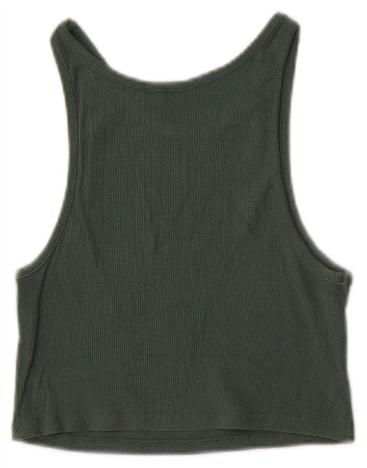Zara Womens Crop Vest Top UK 12 Coton Vert Moyen