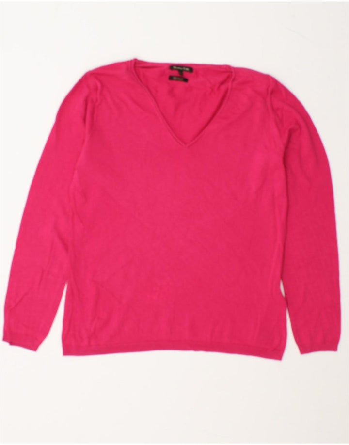 MASSIMO DUTTI Womens V-Neck Jumper Sweater UK 12 Medium Pink Cotton Vintage Massimo Dutti and Second-Hand Massimo Dutti from Messina Hembry 
