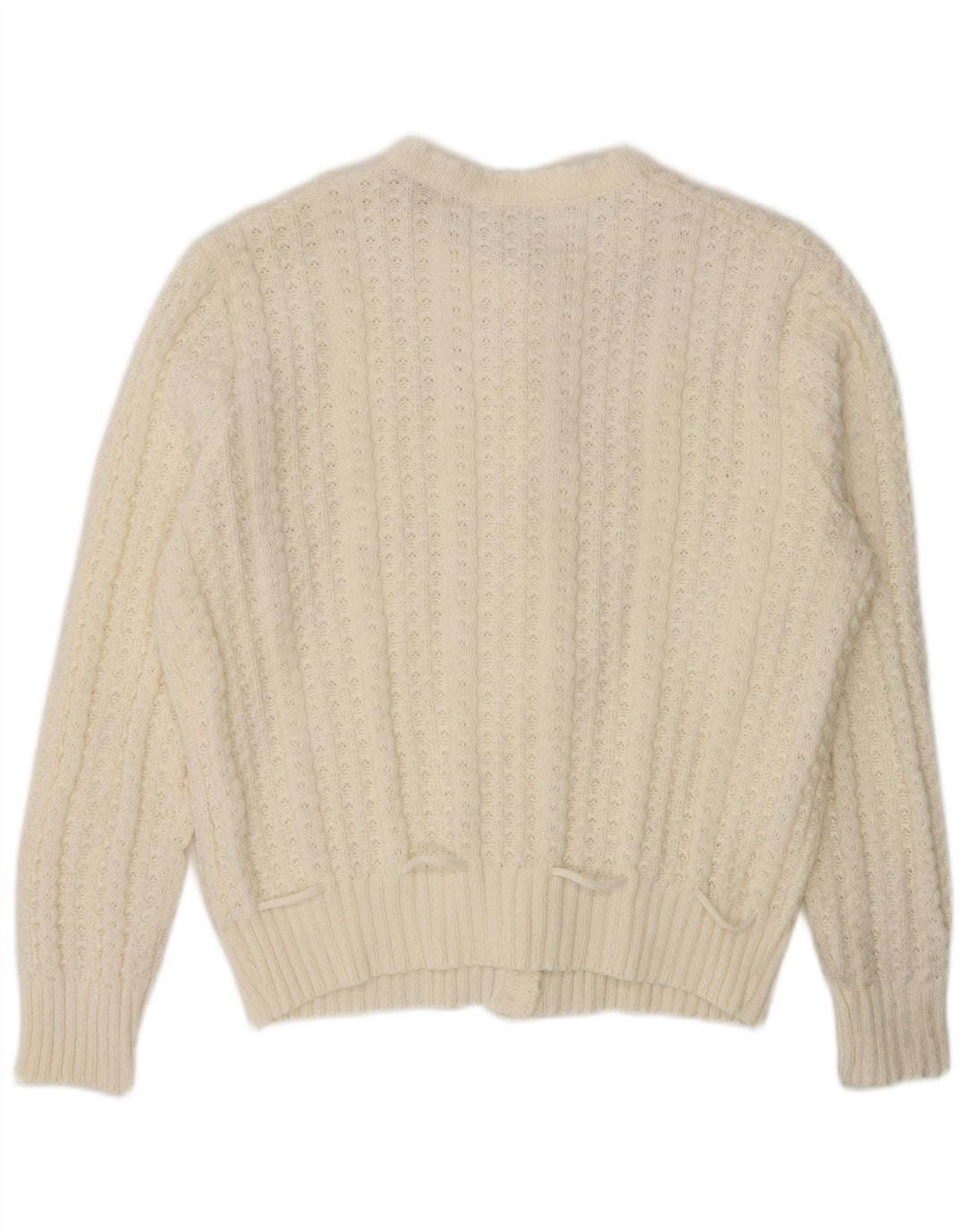 vintage Womens Cardigan Sweater UK 16 Grand Polyacrylique Blanc