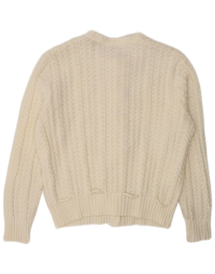 vintage Womens Cardigan Sweater UK 16 Grand Polyacrylique Blanc