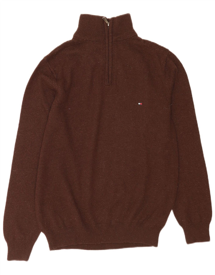 Tommy Hilfiger Pull à col zippé pour homme Petit en laine d'agneau marron