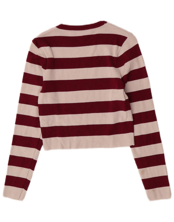 Zara Womens Crop Blouse Top UK 14 Grande Viscose Rayée Bordeaux