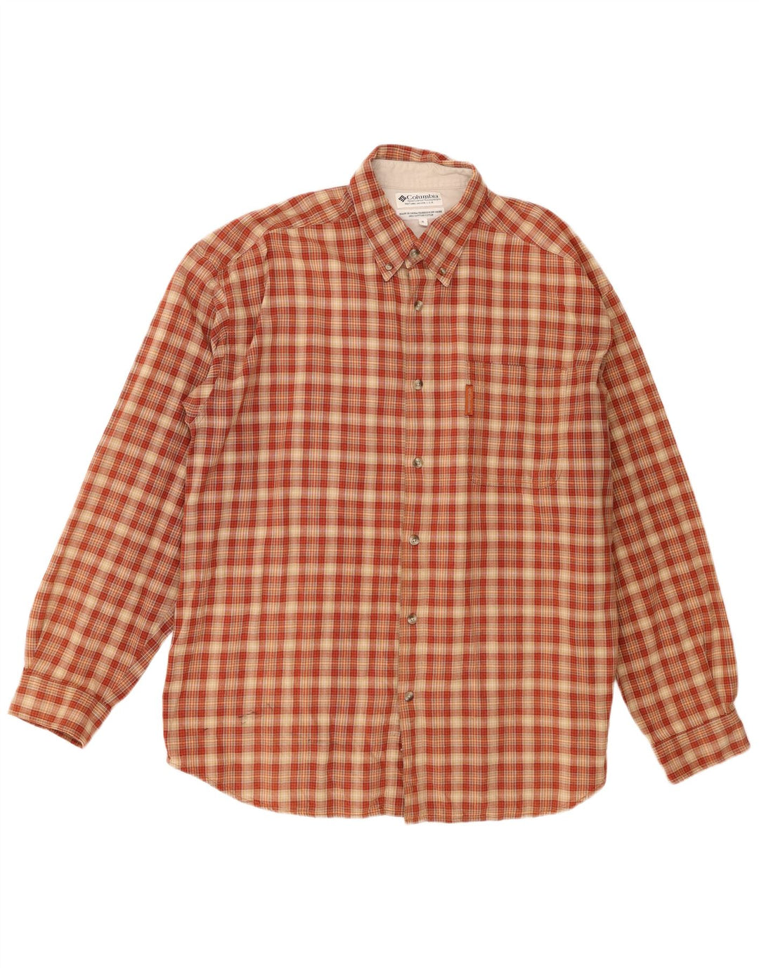 Columbia Chemise en flanelle XL pour homme en coton à carreaux orange