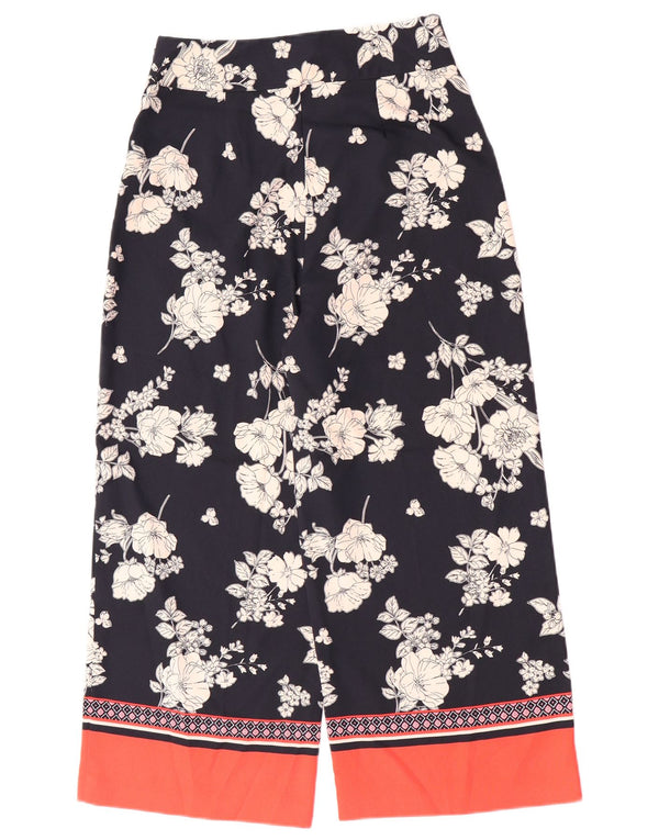 Oasis Pantalon court à jambe large pour femme UK 8 Small W28 L23 Bleu marine Floral