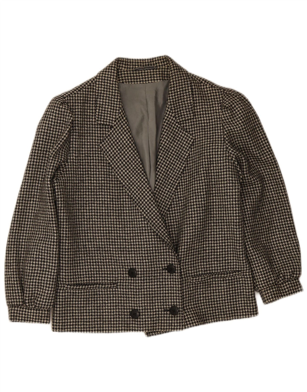 vintage Femme Double Breasted Blazer Veste IT 46 Grand Pied-de-Poule Noir