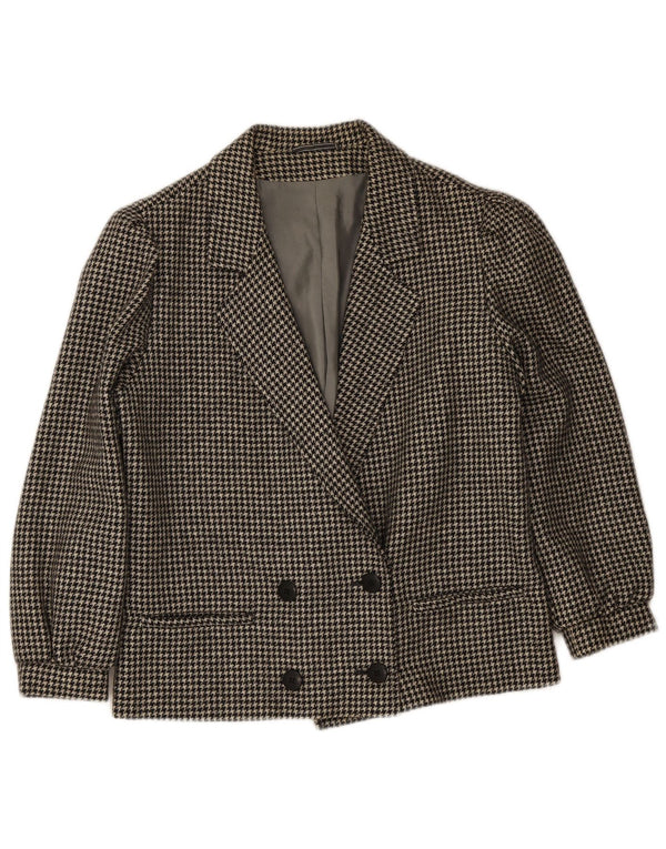 vintage Femme Double Breasted Blazer Veste IT 46 Grand Pied-de-Poule Noir