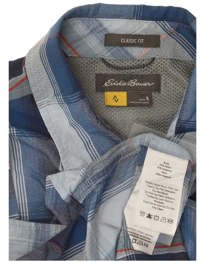 EDDIE BAUER Chemise classique à manches courtes pour homme en nylon à petits carreaux bleus
