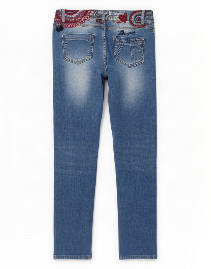 Desigual Jean Slim Graphique W30 L27 Bleu Polyester Femme