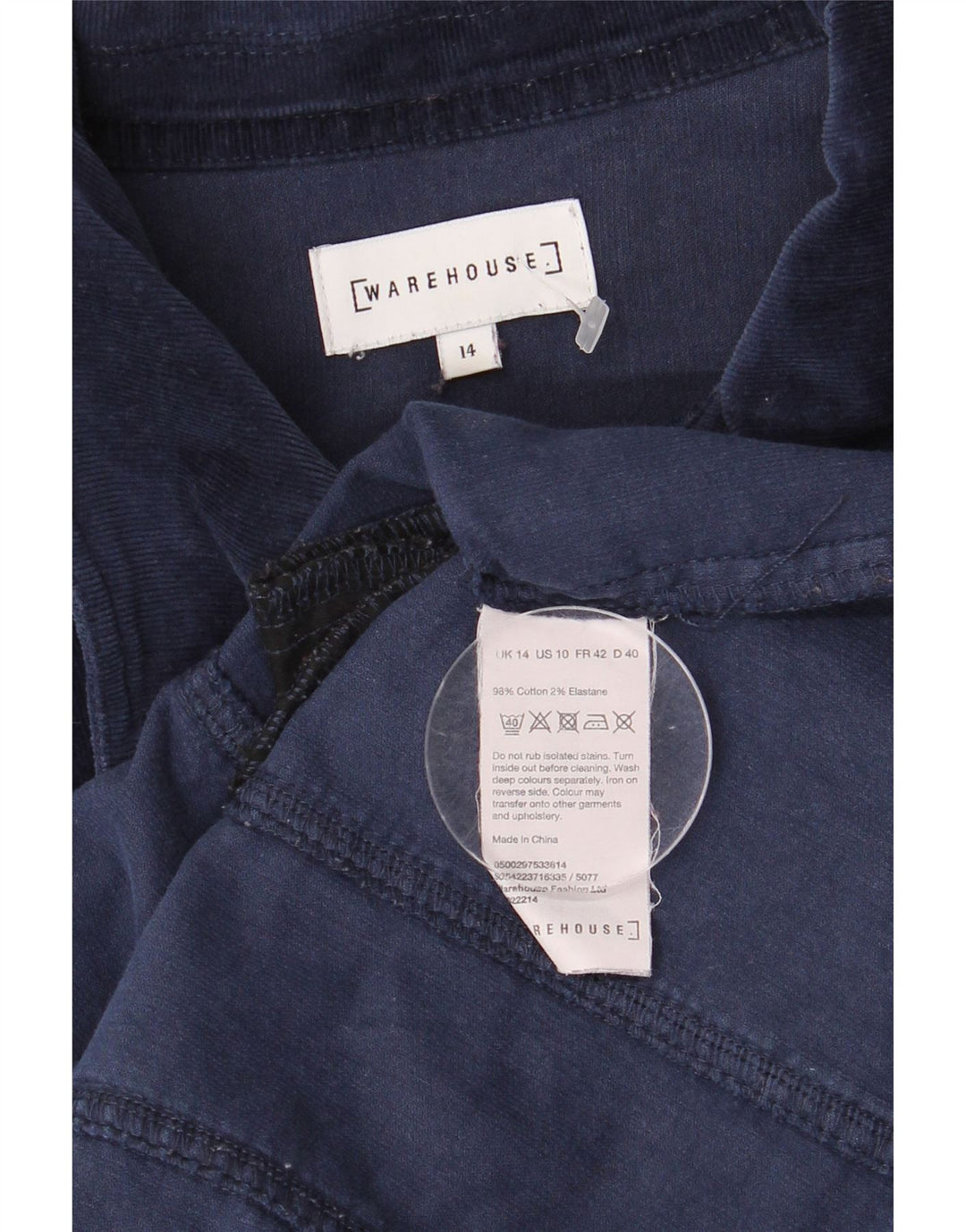 Warehouse Manteau en velours côtelé pour femme UK 14 Large Bleu marine en coton