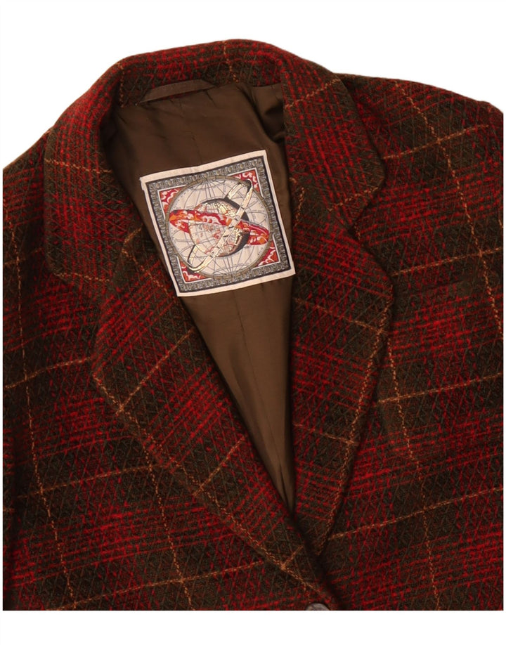 VINTAGE Femme 2 Bouton Blazer Veste US 10 Grand Chèque Rouge Acrylique