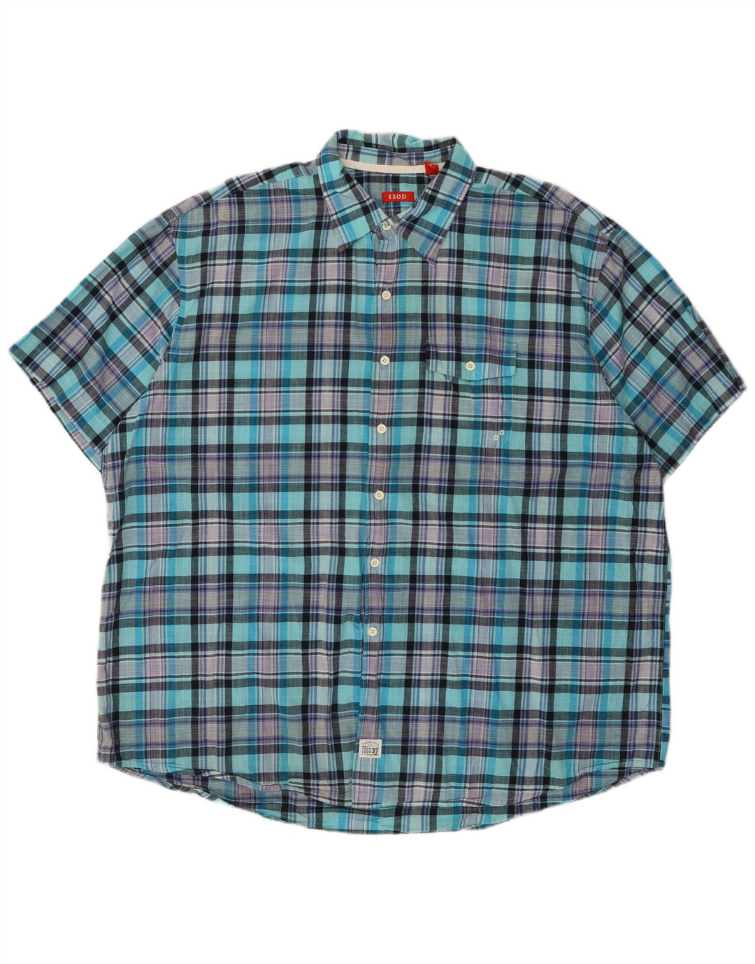 Izod Chemise à manches courtes pour homme XL en coton à carreaux turquoise