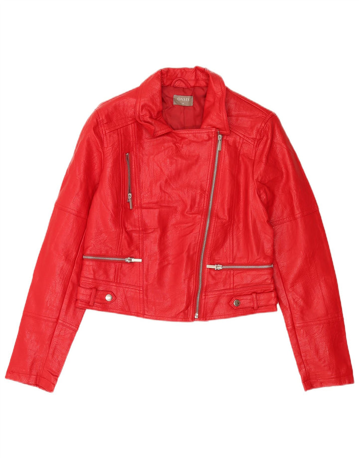 Oasis Veste de motard en simili cuir pour femme UK 12 Rouge moyen Polyuréthane