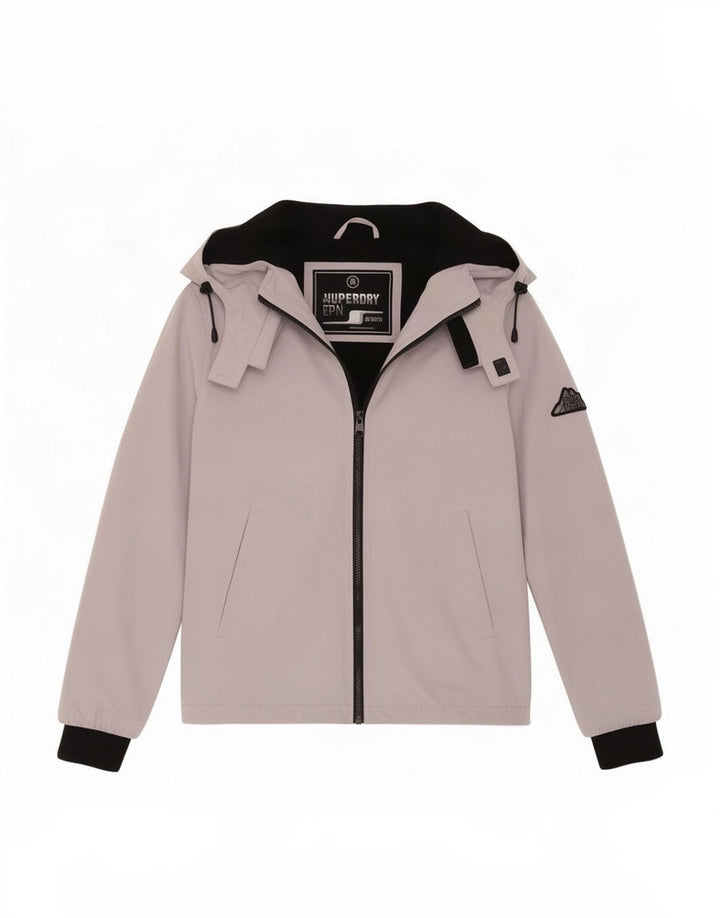 Superdry Veste de pluie à capuche pour femme UK 12 Gris moyen Polyester