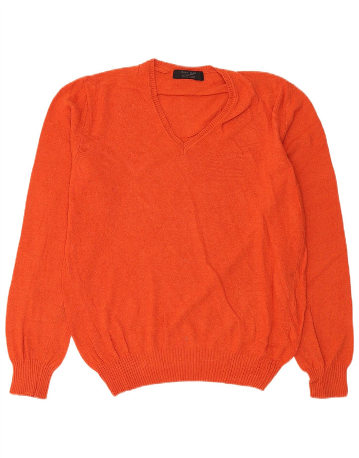Zara Homme Pull Col V Large Orange Viscose